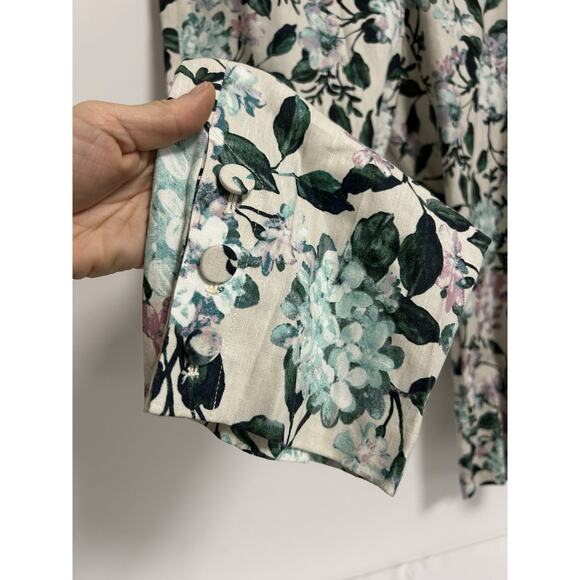 J.JILL Linen-Blend Stretch Button Hem Royal Multi Floral Print Ankle Pants Sz M - Picture 2 of 12